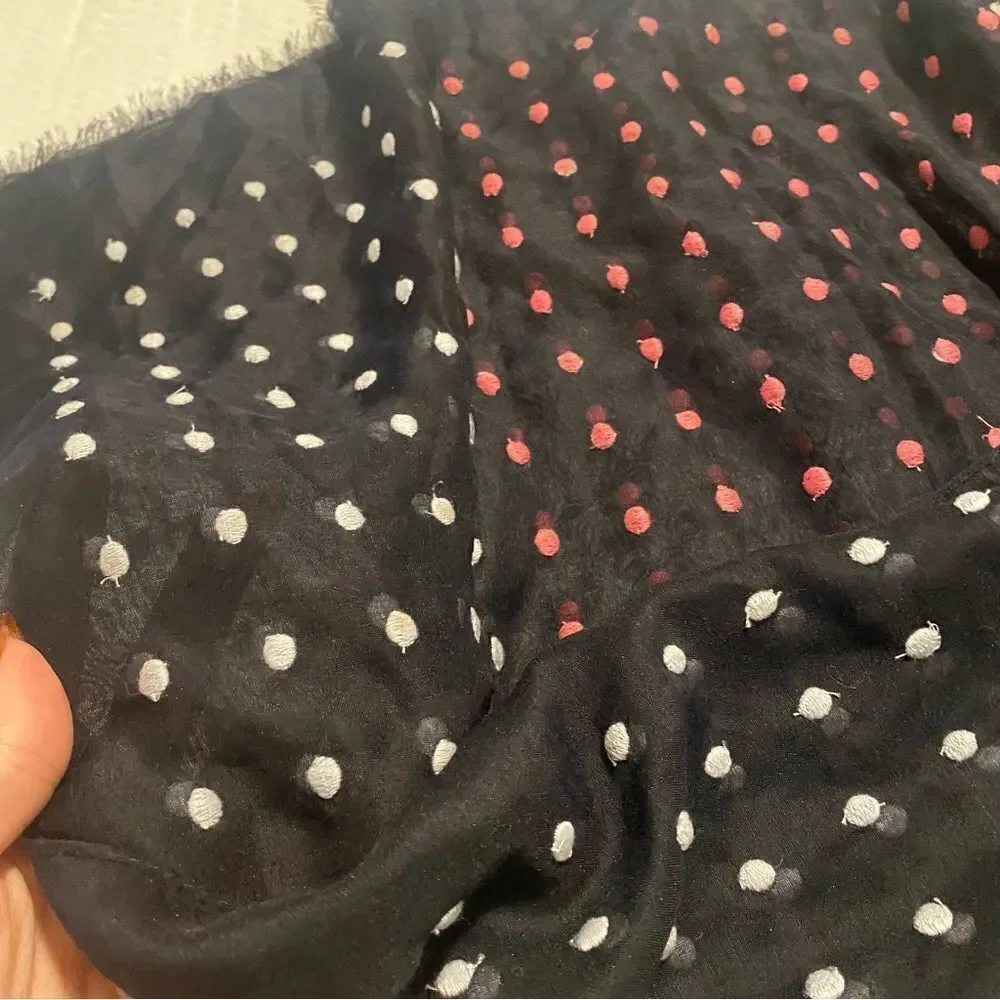 Polka dot scarf tablets Swiss dot pink white navy blue fringe